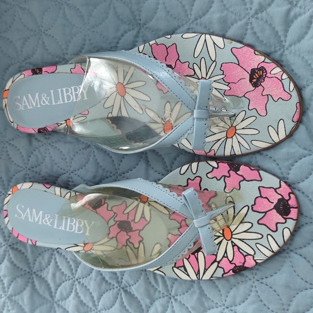 Sam and Libby jeans turquoise kidskin flip flop